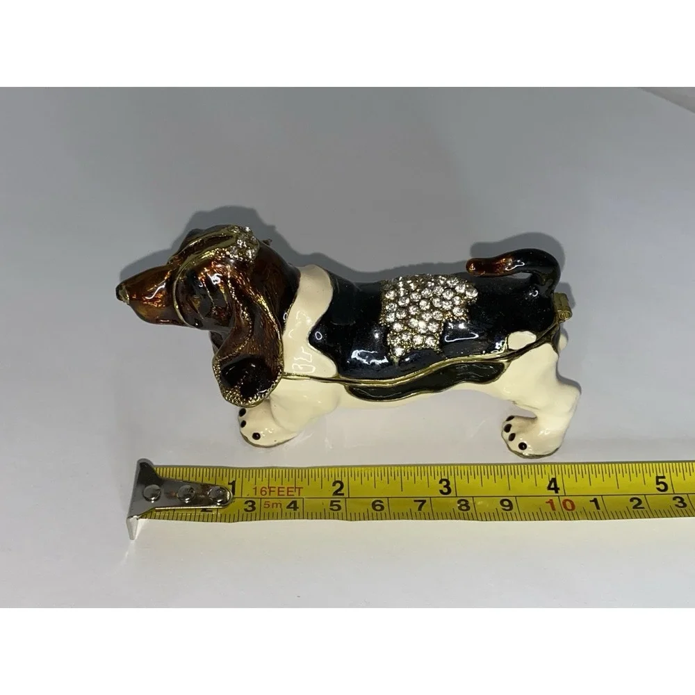 Basset‎ Hound Dog Trinket Box Enamel Crystal Hinged Lid Jeweled Collection